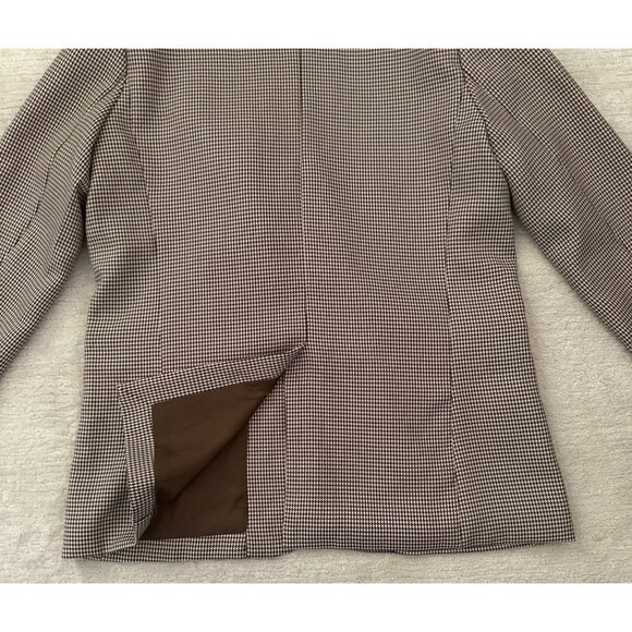 Lucky U Womens Houndstooth Blazer Brown Two Button Jacket Size Medium Cotton Ble - Picture 8 of 11